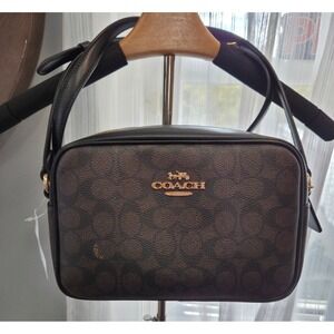 Coach Jamie Camera Bag Signature "C" Walnut Black Crossbody Gold Hardware NWT